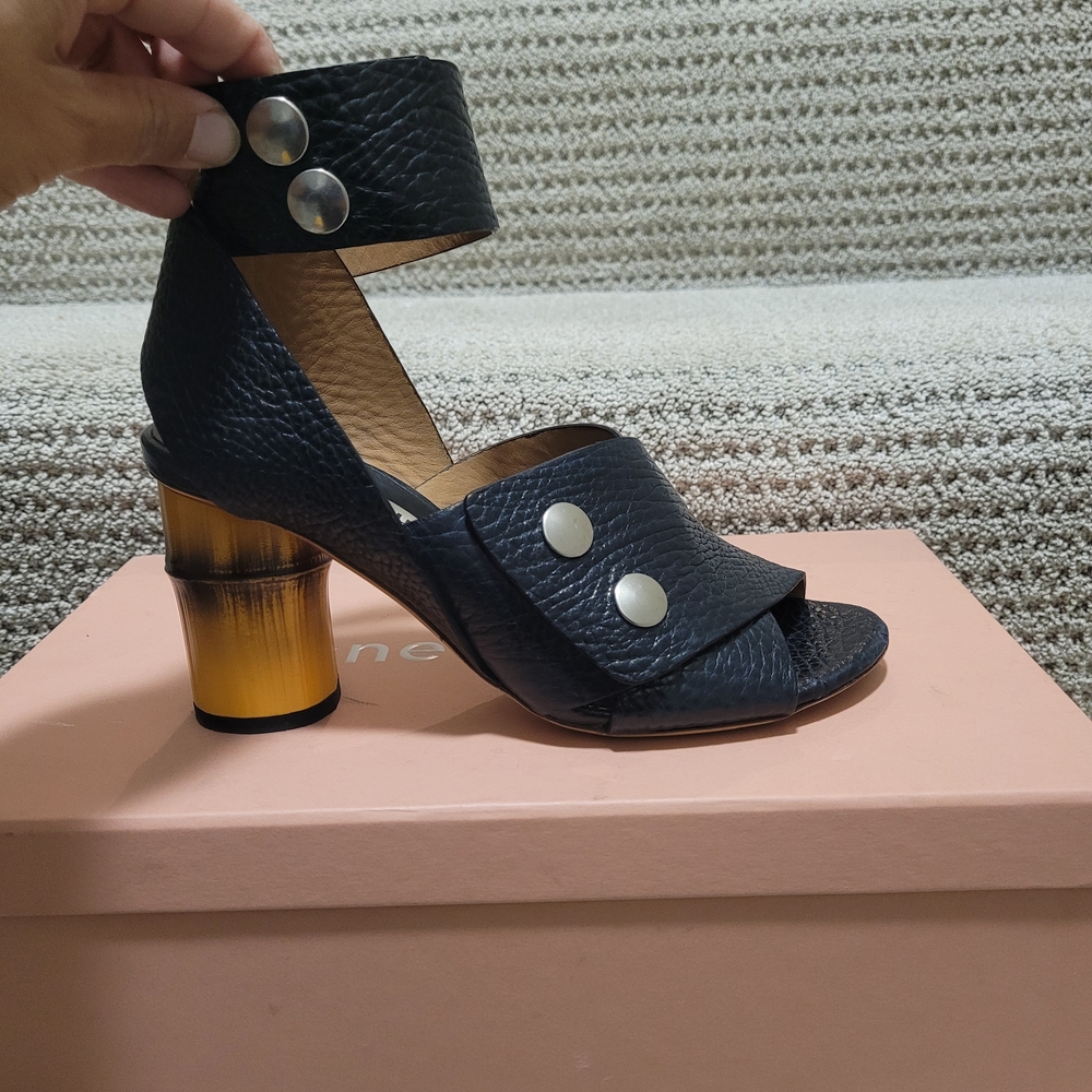 Acne Black Textured Heels with Gold Accents